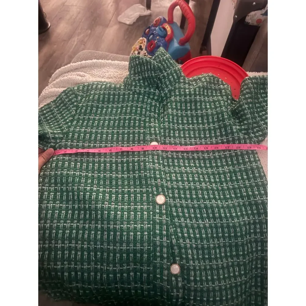 New English Factory Green Metallic Tweed Jacket Shorts 2 Piece Set NWT Size S